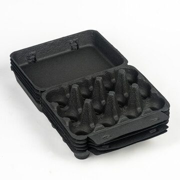 pen black vintage-style 12-egg chicken carton empty.
