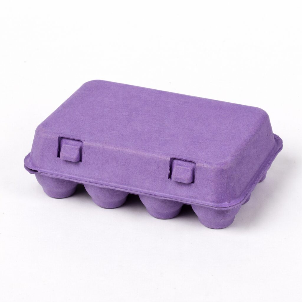 purple vintage egg cartons closed front view