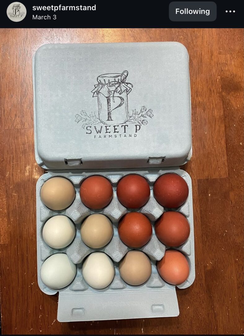 Carton of assorted farm fresh eggs.