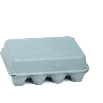 Closed Blue Mist vintage-style 12-egg chicken carton from the back.