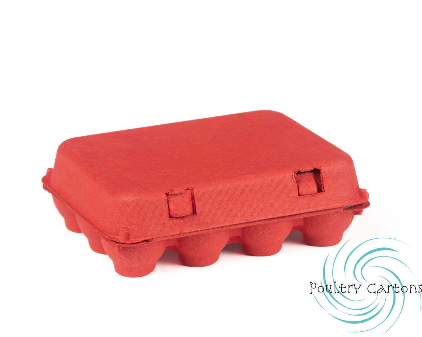 A closed Poppy Red Bantam Square Paper Pulp Chicken Egg Cartons (12 eggs) isolated on a white background.