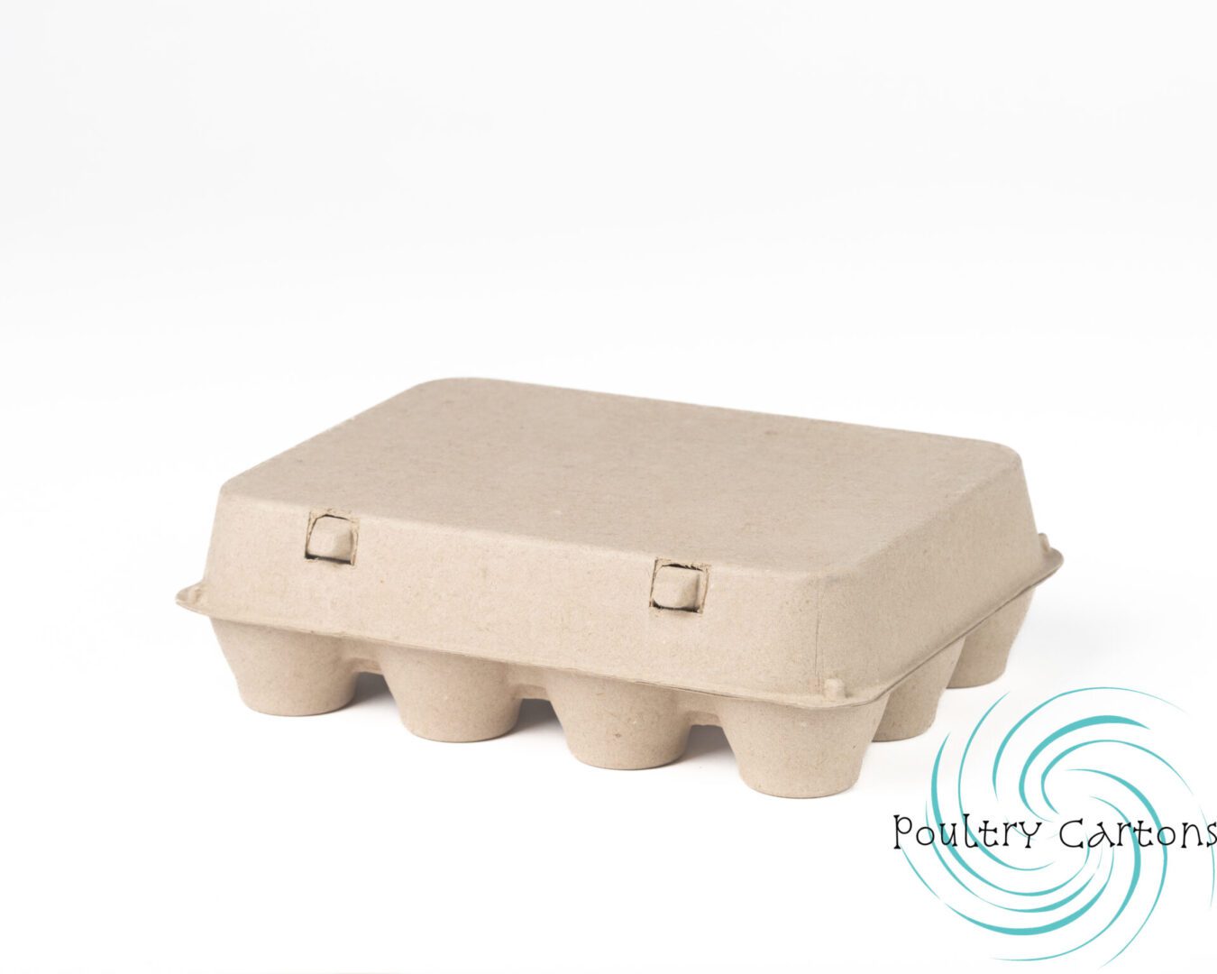 Closed cardboard egg carton on white background.
