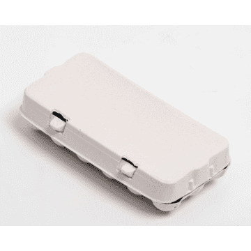 Closed grey 18-egg Jumbo Quail egg carton, front view.